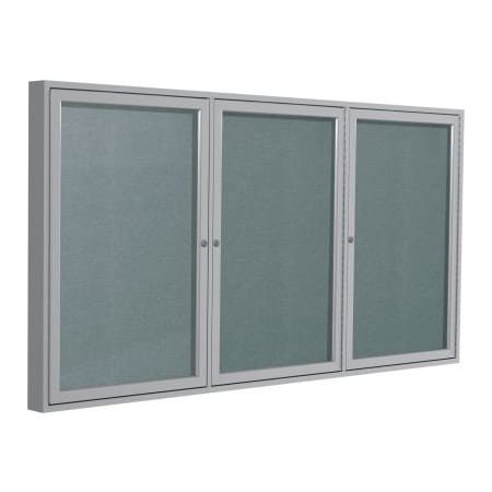 Ghent Ghent Enclosed Bulletin Board, Outdoor, 3 Door, 96"W x 48"H, Stone Vinyl/Silver Frame PA34896VX-199